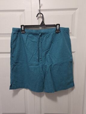 Coldwater Creek Size XL Teal Drawstring 55% Linen Shorts